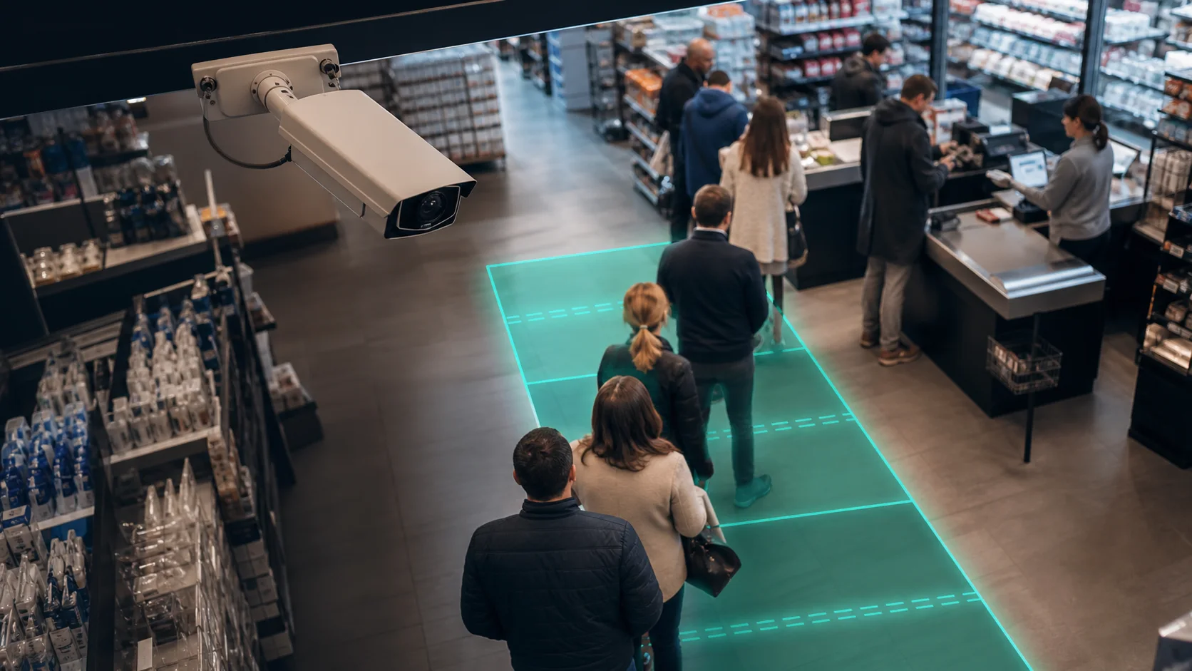 Editorial image of queue analytics from an existing CCTV camera without new hardware
