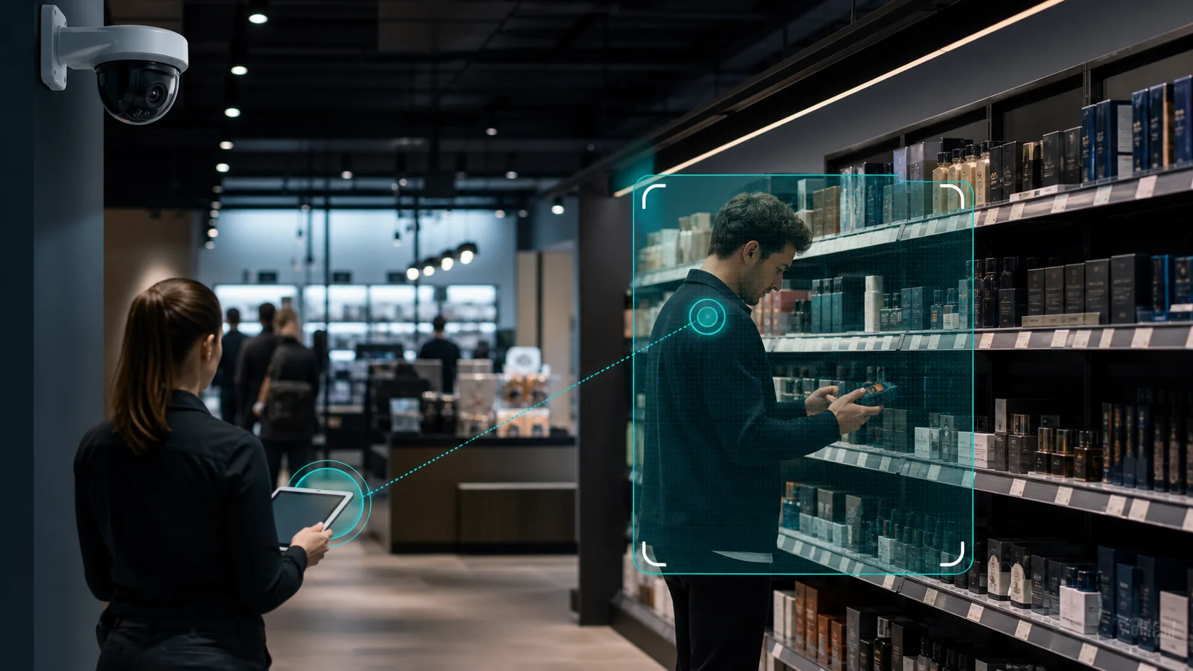 Editorial image of AI loss prevention analytics for shoplifting detection cameras
