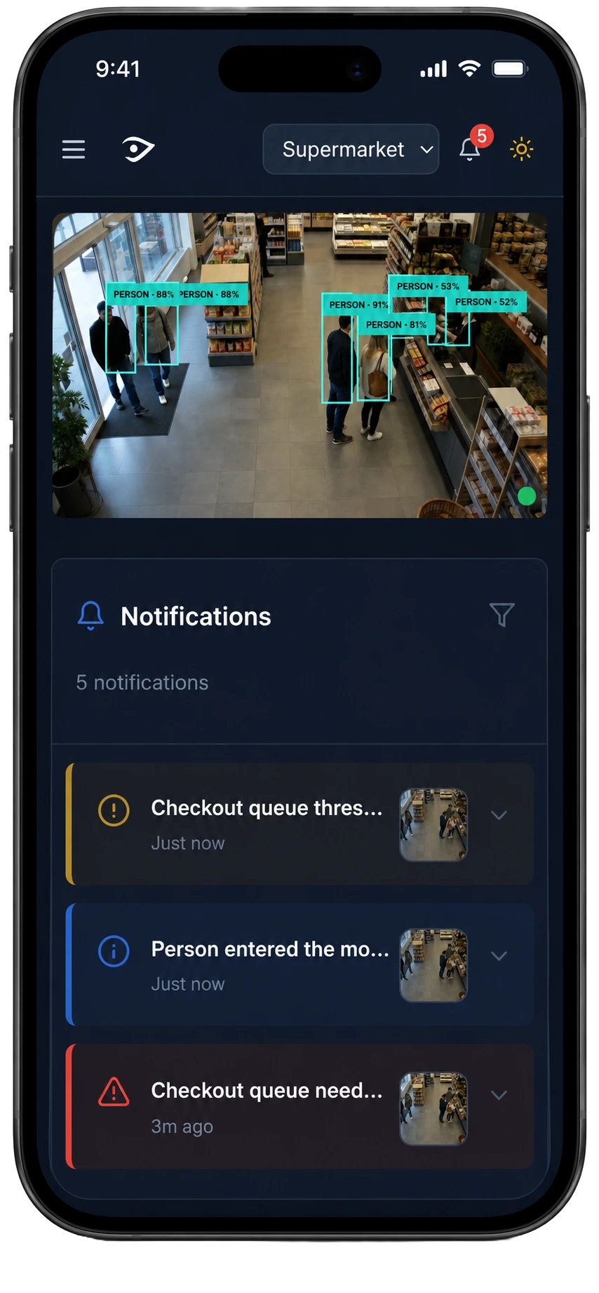 Horus mobile alert dashboard for on-premise AI video analytics